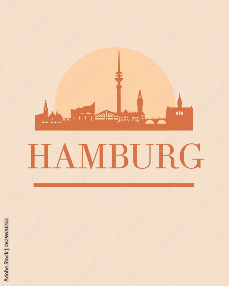 Editable vector illustration of the city of Hamburg with the remarkable buildings of the city