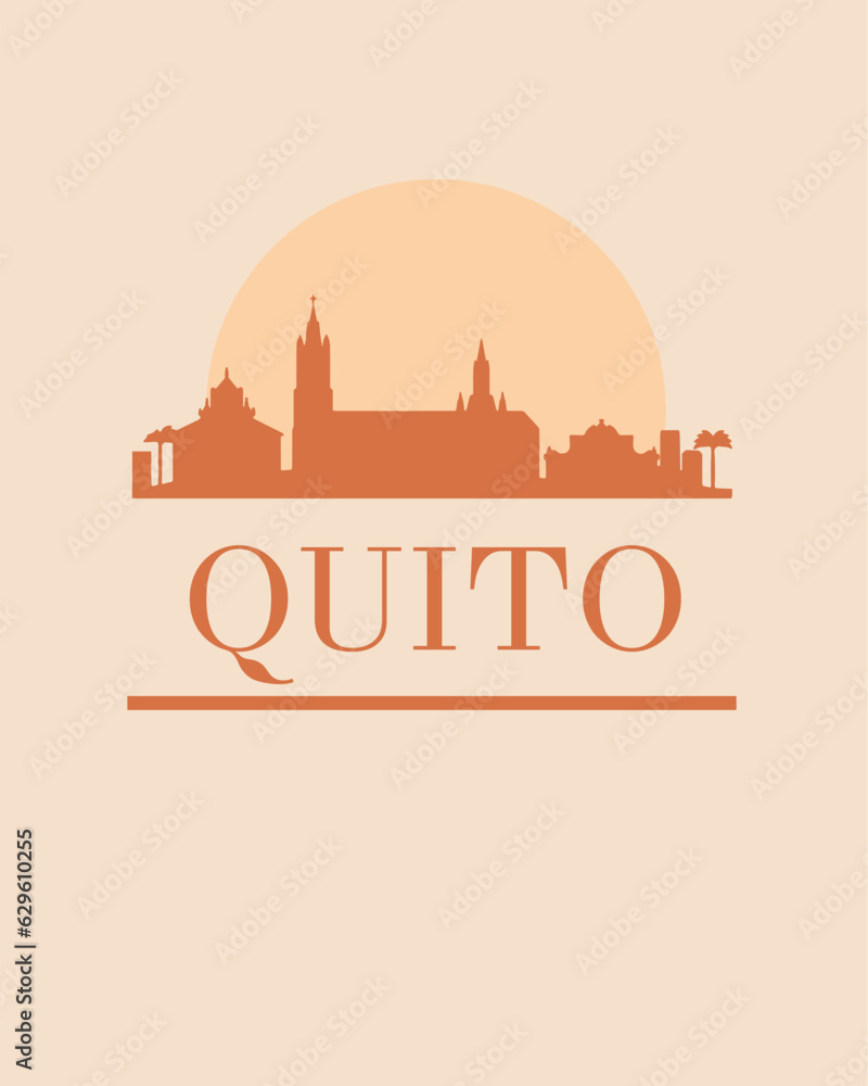 Editable vector illustration of the city of Quito with the remarkable buildings of the city