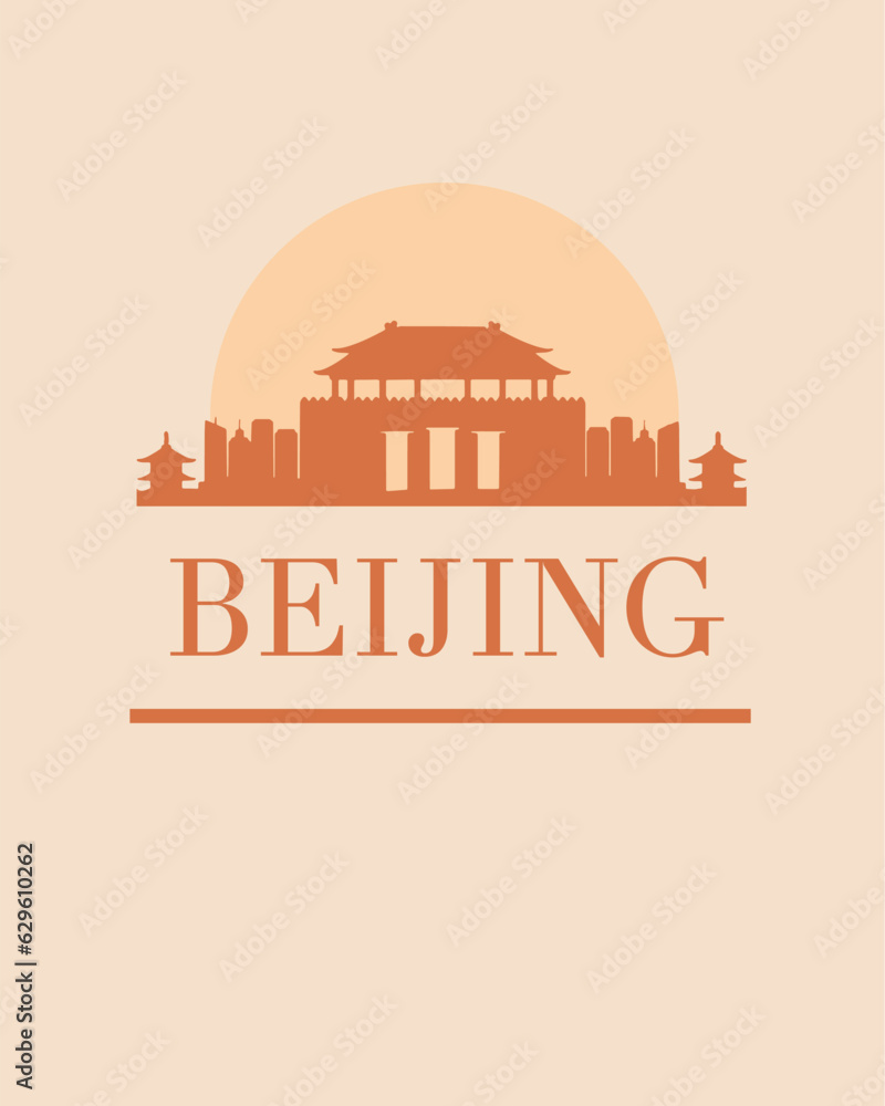 Editable vector illustration of the city of Beijing with the remarkable buildings of the city