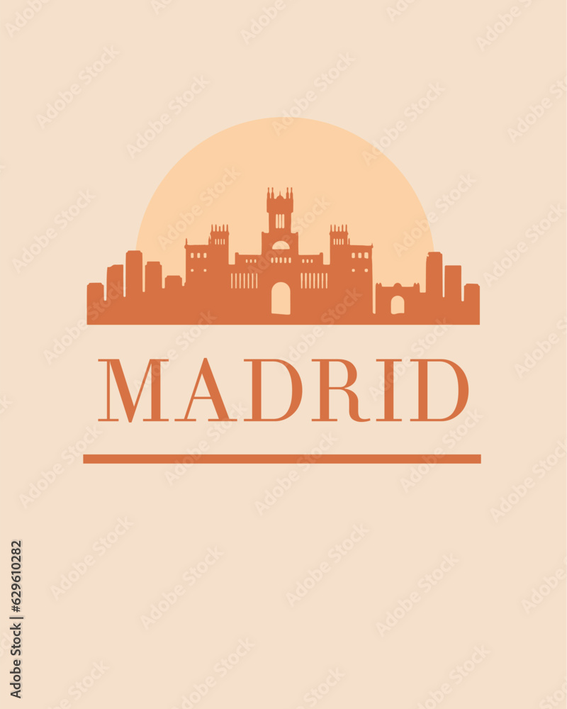 Editable vector illustration of the city of Madrid with the remarkable buildings of the city