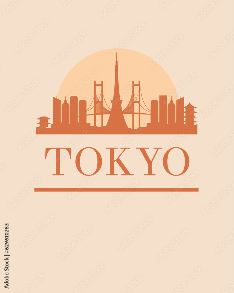 Editable vector illustration of the city of Tokyo with the remarkable buildings of the city