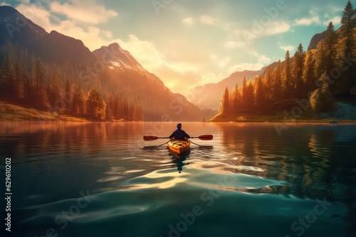 Papier peint Kayaking on a mountain lake by Generative AI