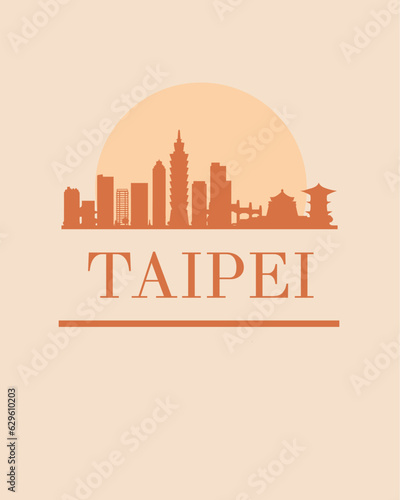 Editable vector illustration of the city of Taipei with the remarkable buildings of the city