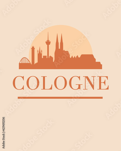 Editable vector illustration of the city of Cologne with the remarkable buildings of the city