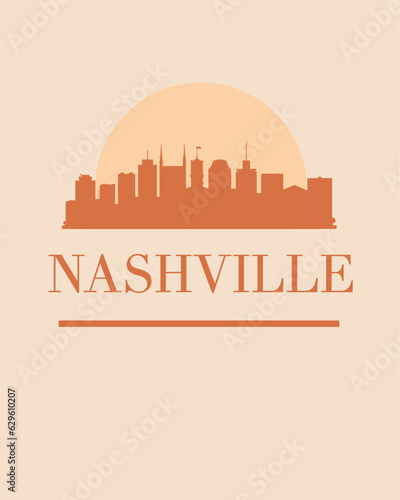 Editable vector illustration of the city of Nashville with the remarkable buildings of the city