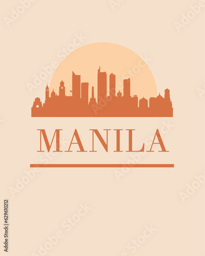 Editable vector illustration of the city of Manila with the remarkable buildings of the city