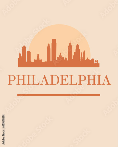 Editable vector illustration of the city of Philadelphia with the remarkable buildings of the city