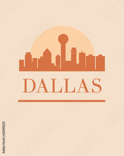 Editable vector illustration of the city of Dallas with the remarkable buildings of the city