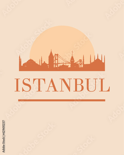 Editable vector illustration of the city of Istanbul with the remarkable buildings of the city