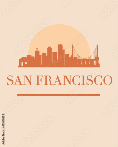 Editable vector illustration of the city of San Francisco with the remarkable buildings of the city