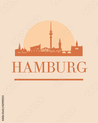 Editable vector illustration of the city of Hamburg with the remarkable buildings of the city
