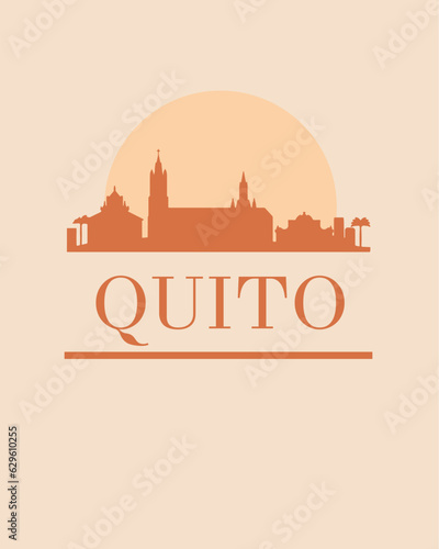 Editable vector illustration of the city of Quito with the remarkable buildings of the city