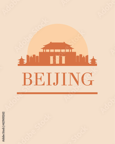 Editable vector illustration of the city of Beijing with the remarkable buildings of the city