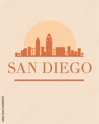 Editable vector illustration of the city of San Diego with the remarkable buildings of the city
