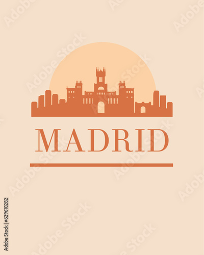 Editable vector illustration of the city of Madrid with the remarkable buildings of the city