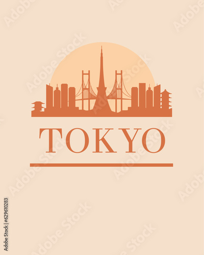 Editable vector illustration of the city of Tokyo with the remarkable buildings of the city