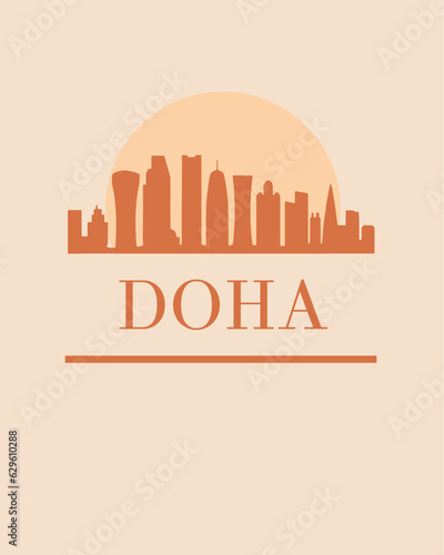 Editable vector illustration of the city of Doha with the remarkable buildings of the city