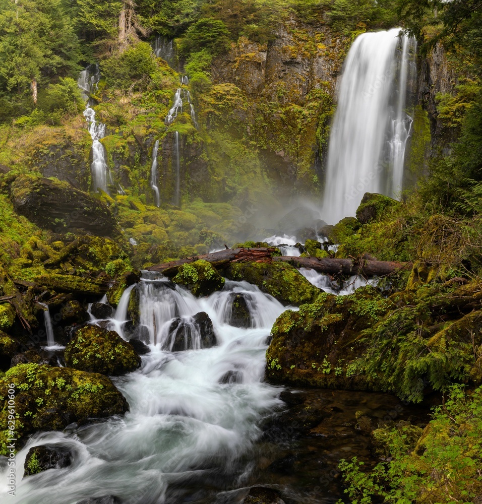 Obraz premium Scenic view of a waterfall in Washington State near Mount Saint Helens