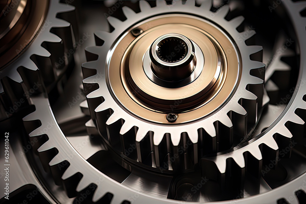 Background of mechanical gears. AI technology generated image Background of mechanical gears. AI technology generated image
