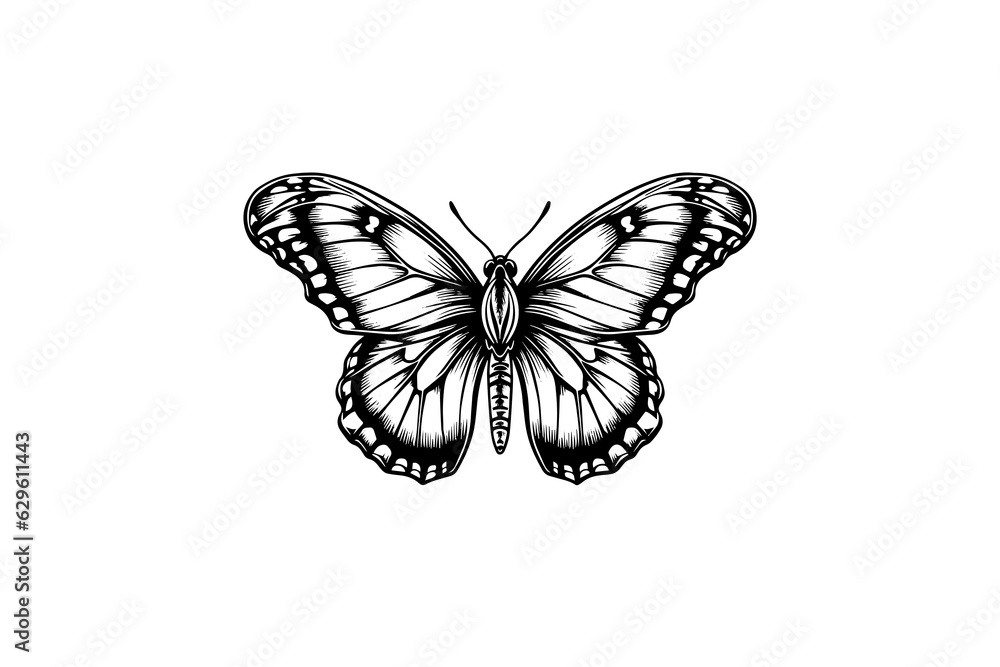 Fototapeta premium Butterfly sketch. Hand drawn engraving style vector illustration.