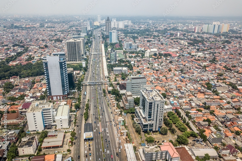 Aerial view of Jakarta cityscape in Indonesia
