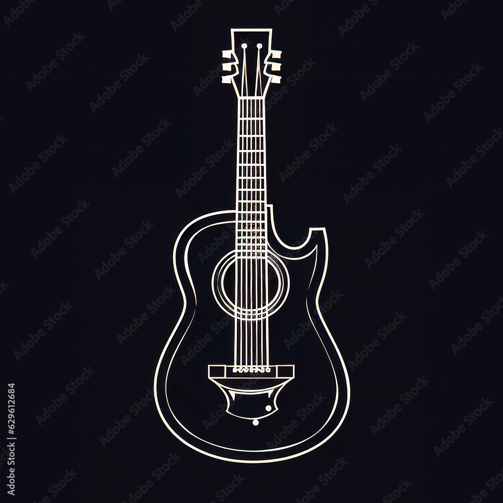 Fototapeta premium Minimalist illustration with a guitar, generative AI.