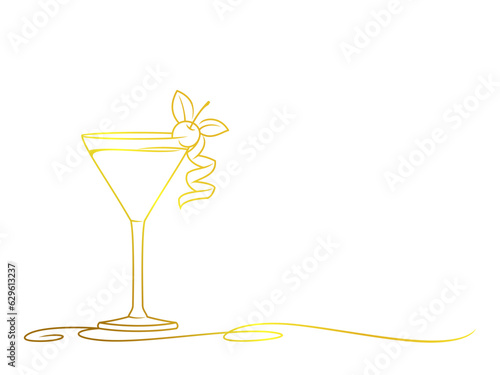 glass of champagne with cherry, line art style vector eps 10 illustration