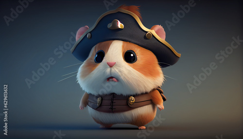 Adorable hamster with a pirate hat with cute face expression. Cartoon character  Ai generated image