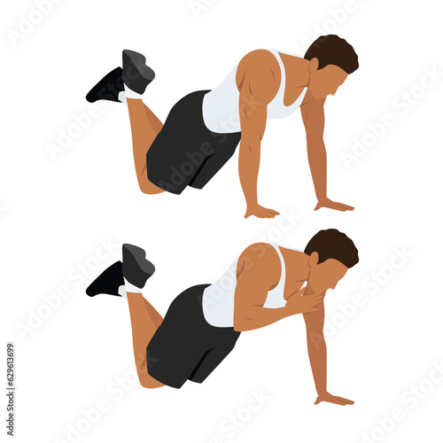 Man doing modified plank shoulder tap. Flat vector illustration isolated on white background