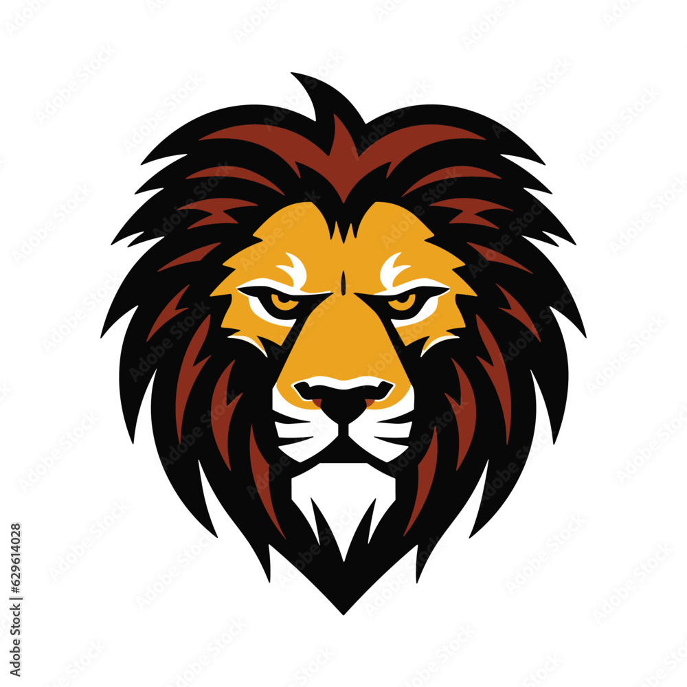 Angry lion face logo, simple illustration symbol, esports style vector template