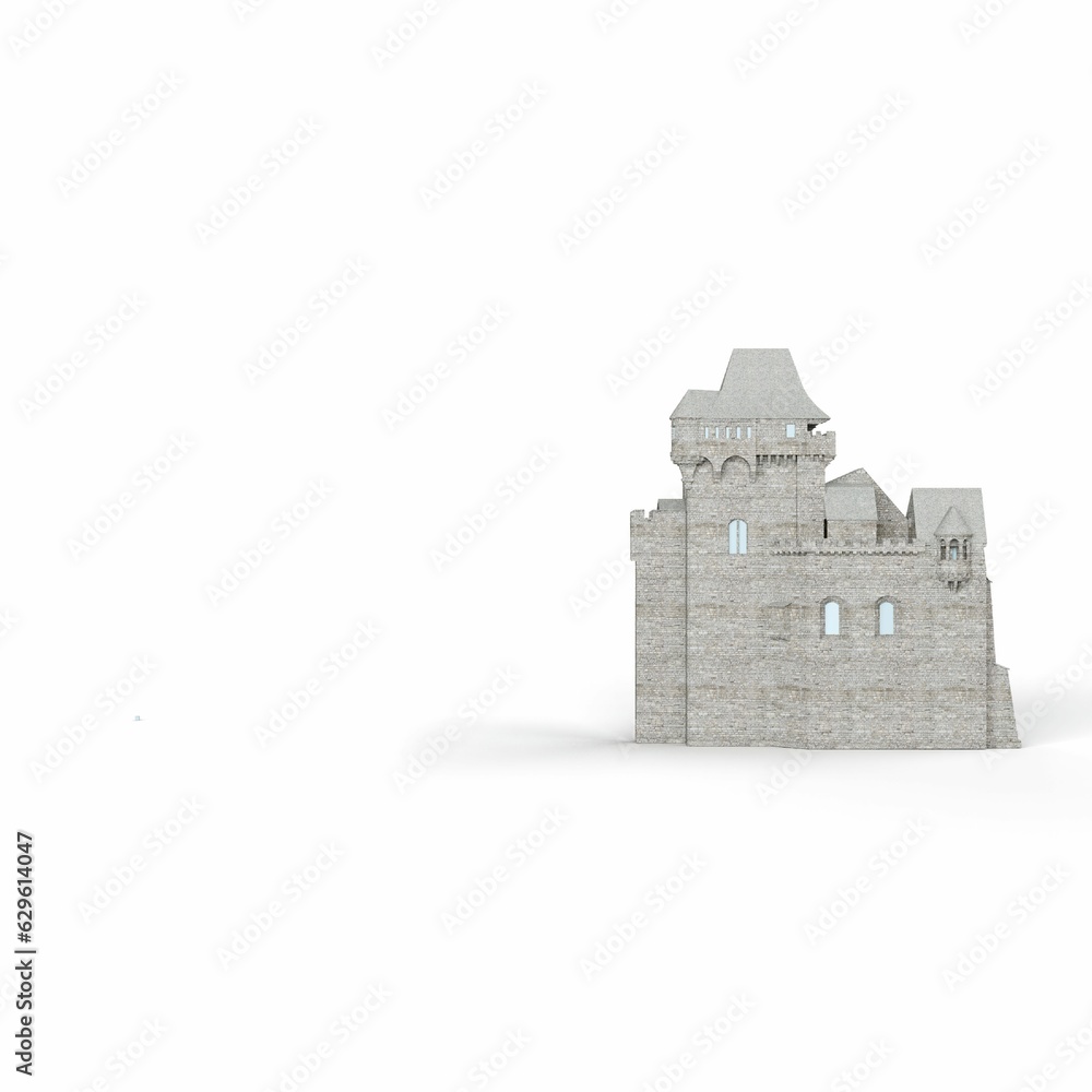 Majestic miniature castle on a white background - 3D render illustration Majestic miniature castle on a white background - 3D render illustration