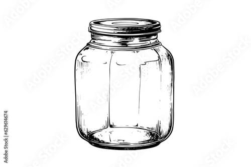 Empty glass jars ink sketch. Vector vintage black engraving illustration.