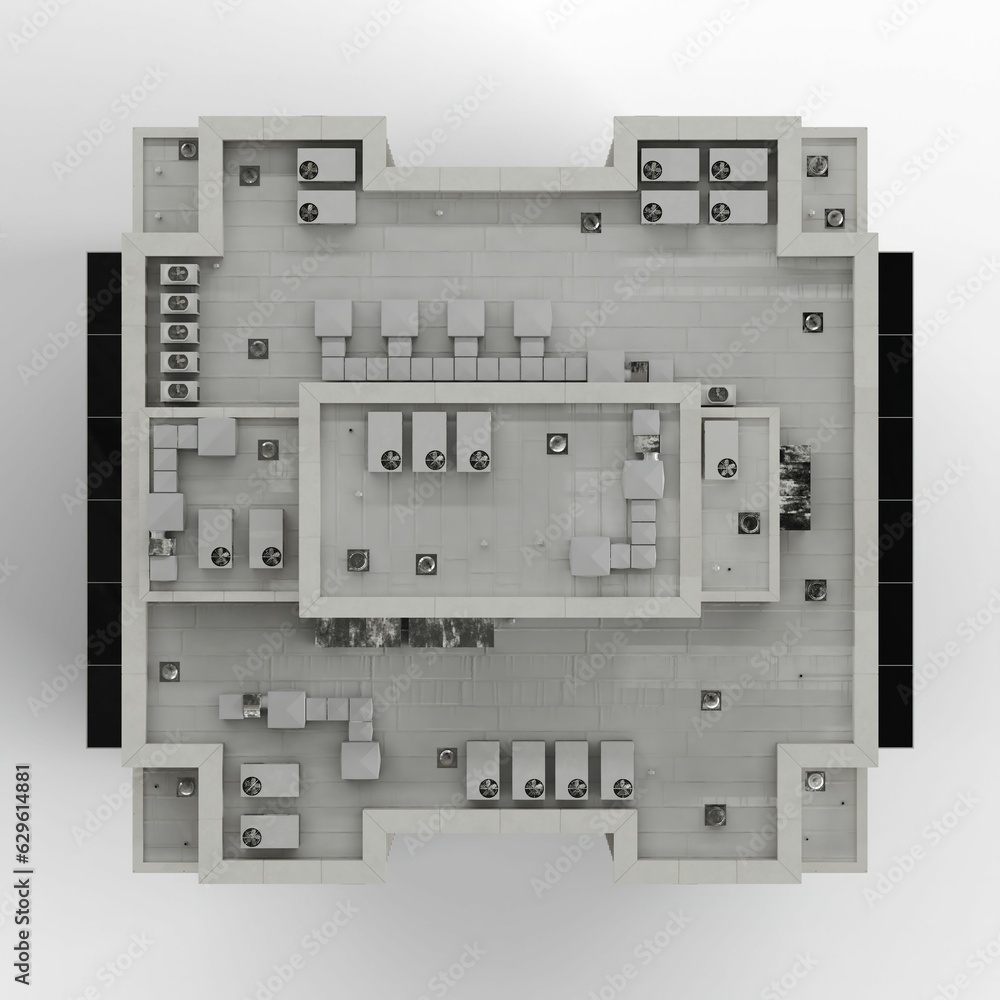3D rendered floor plan of a contemporary office featuring concrete flooring and modern furniture 3D rendered floor plan of a contemporary office featuring concrete flooring and modern furniture