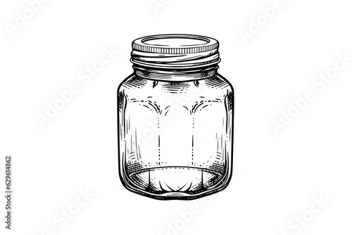 Empty glass jars ink sketch. Vector vintage black engraving illustration.
