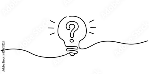 Continuous one line drawing of electric light bulb. Concept of idea emergence. Vector illustration.	

