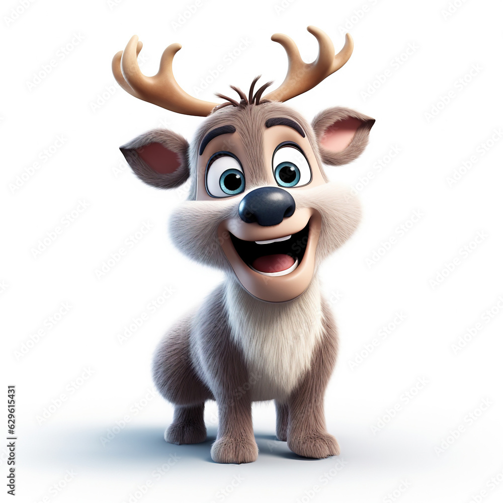 3d rendered illustration of a deer , cartoon character , on white 3d rendered illustration of a deer , cartoon character , on white