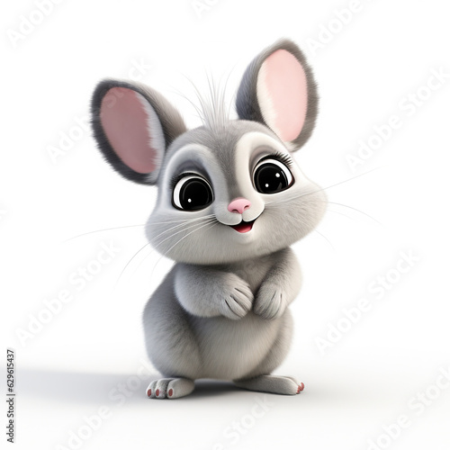 3d mouse chinchilla cartoon on white