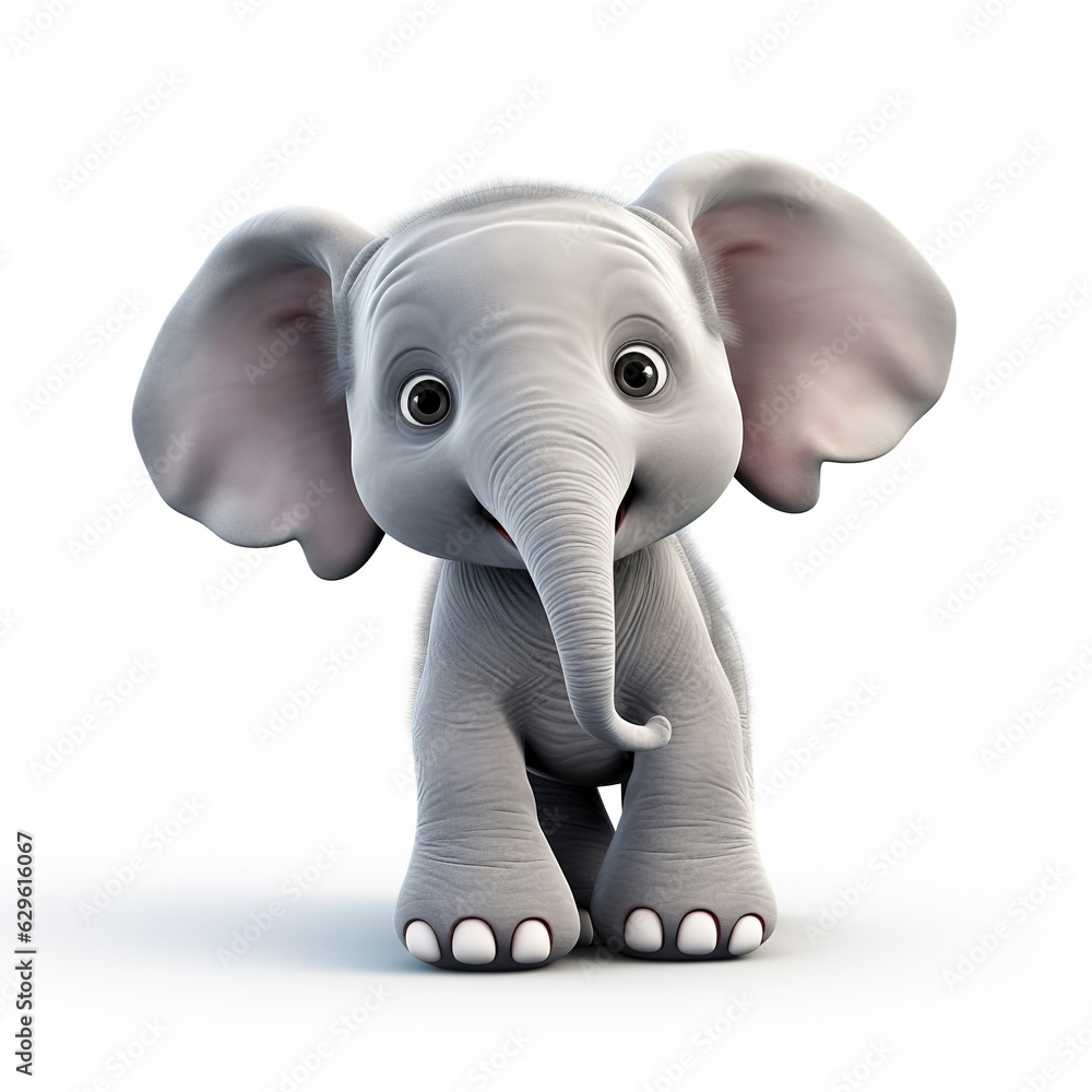 elephant 3d  cartoon isolated on white