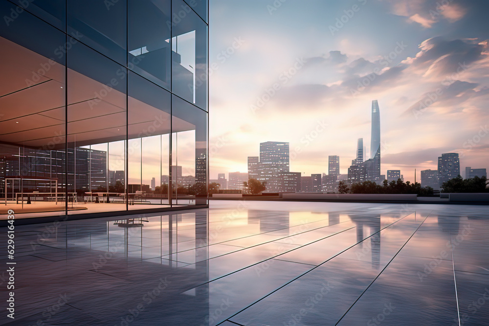 Empty squares and office buildings. AI technology generated image