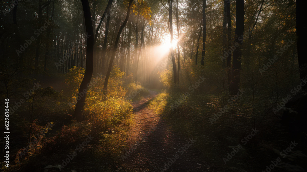 Person walking on a path in the woods Person walking on a path in the woods