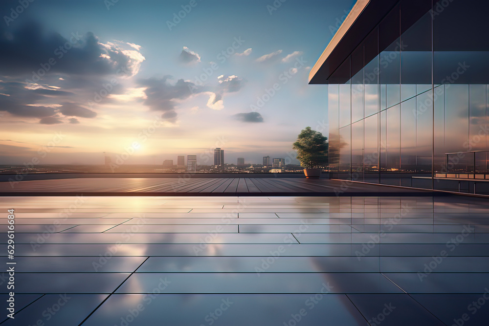 Empty squares and office buildings. AI technology generated image