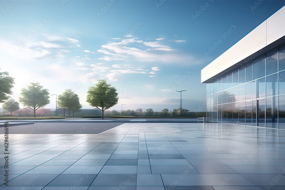 Empty squares and office buildings. AI technology generated image