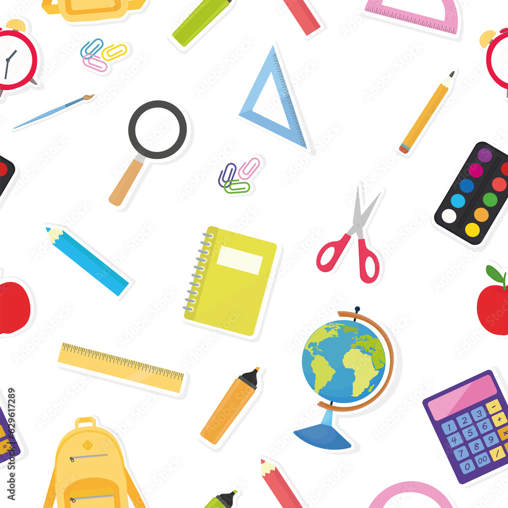 A pattern on a school theme, a backpack, a ruler, pencils with a ruler on an old background illustration