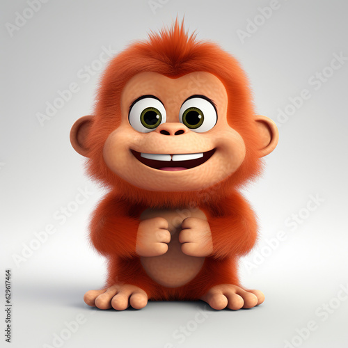 cute monkey 3d cartoon character on white