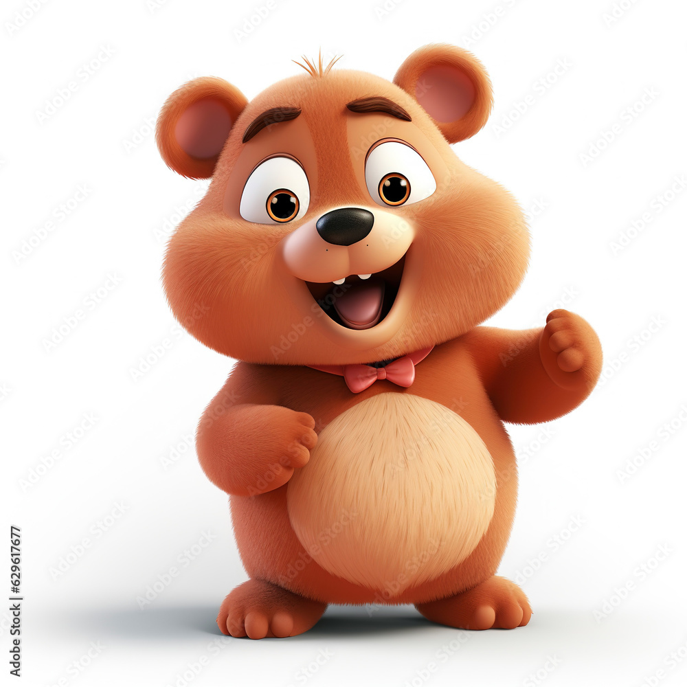 Fototapeta premium cute bear 3d cartoon character on white