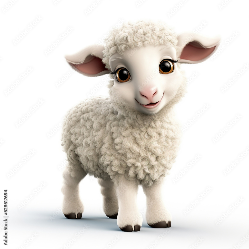 Fototapeta premium sheep with big eyes isolated on white , cartoon character 3d 