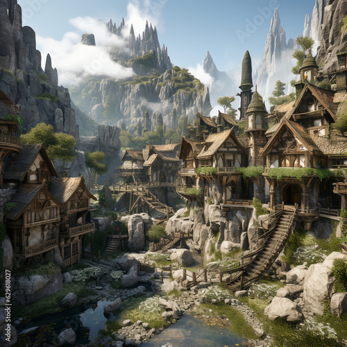 Quaint fantasy village: Nestled nooks of wonder, where tales begin and adventurers gather. Ideal backdrop for immersive games and stories.