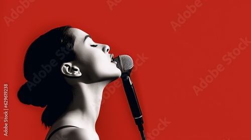 Print op canvas A woman sings in karaoke