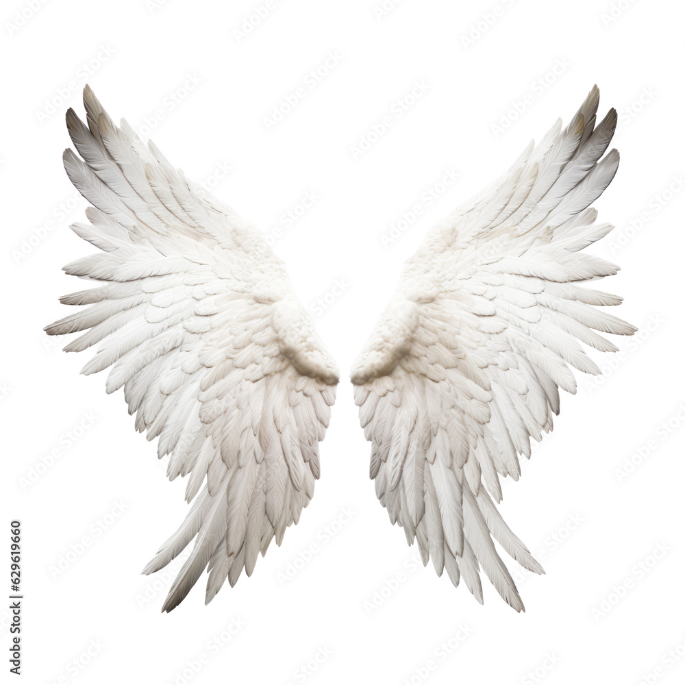 Fototapeta premium white angel wings isolated on transparent background cutout