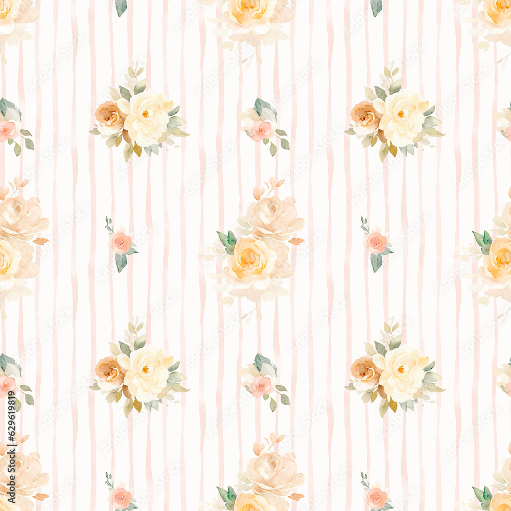 Nude floral seamless pattern. Watercolor beige roses patterns. Neutral flowers on white background. Seamless pattern of elegant and dainty neutral watercolor florals. for fabric,  home decor, wrapping